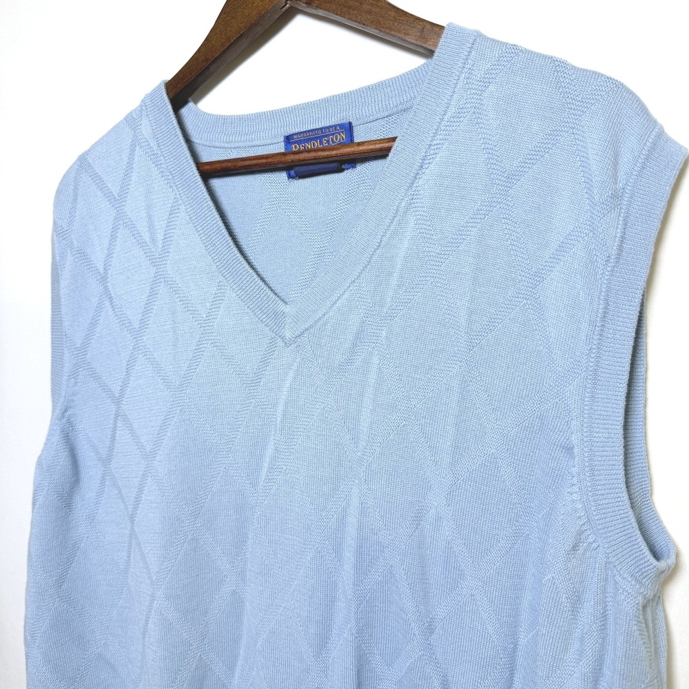 Pendleton Mens XXL Light Blue Mercerized Cotton Diamond Knit V-Neck Sweater Vest